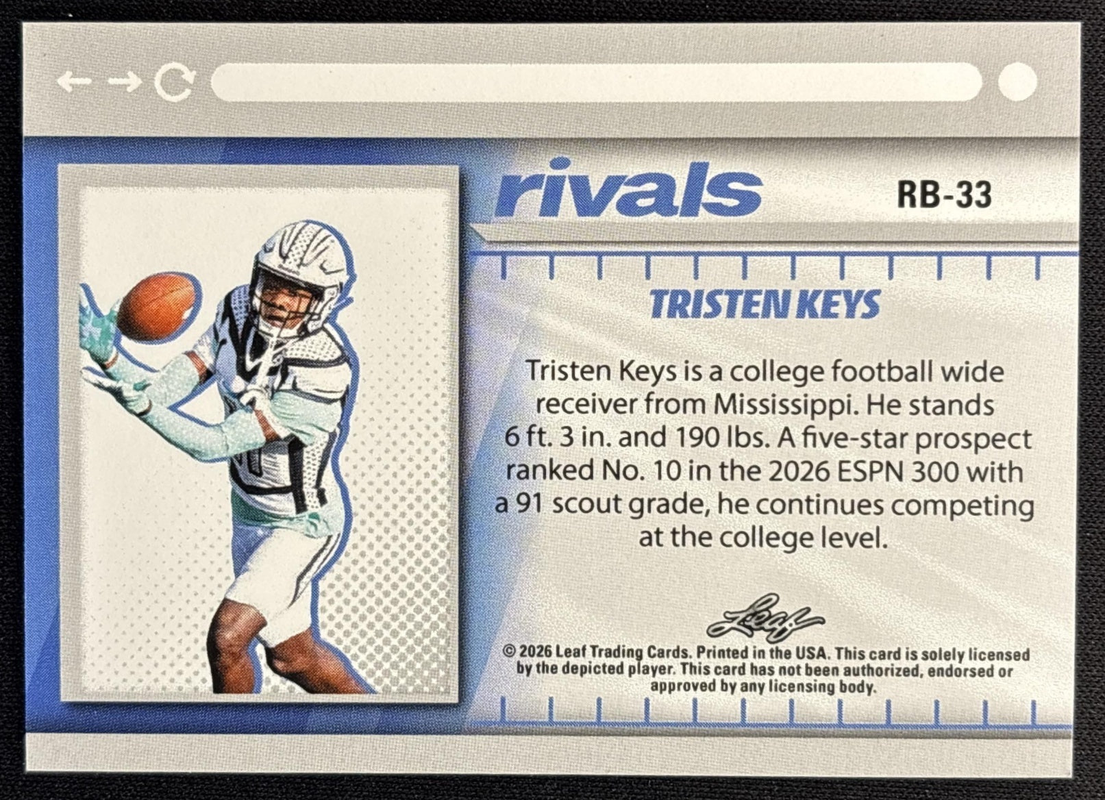 Tristen Keys 2026 Leaf Paydirt Rivals Orange /75 Sports Trading Cards
