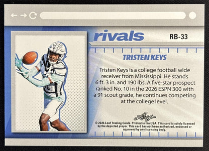 Tristen Keys 2026 Leaf Paydirt Rivals Orange /75 Sports Trading Cards