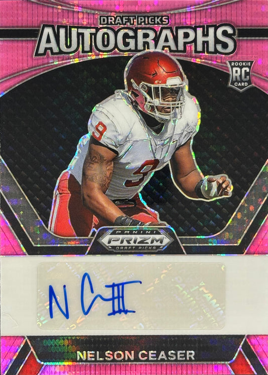 Nelson Ceaser Prizm Draft Pink Pulsar Auto /15 Rookie Seahawks