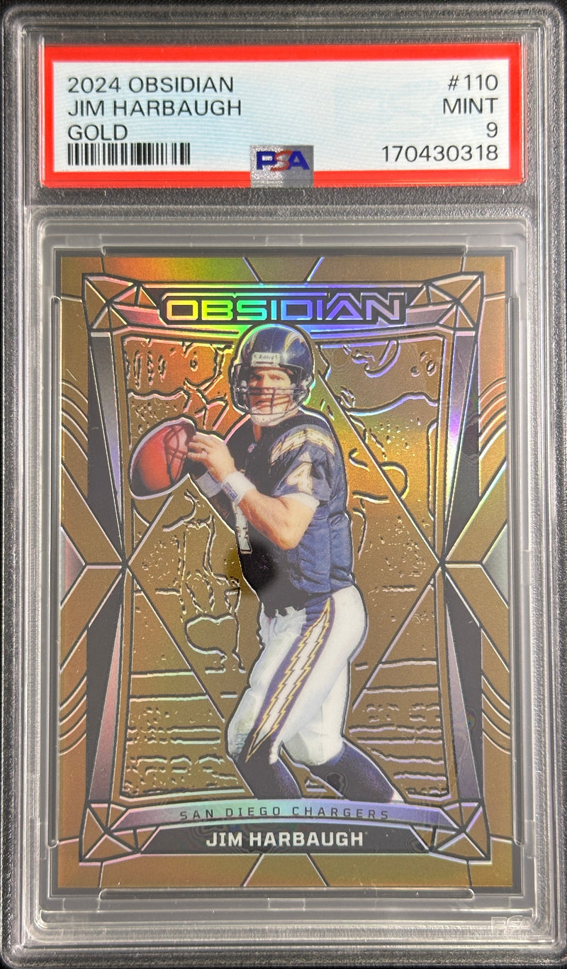 Jim Harbaugh 2024 Panini Obsidian Gold /10 PSA 9 Chargers