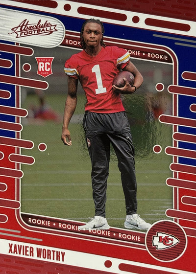 Xavier Worthy Absolute Holiday Red Blue Rookie Chiefs Sports Card