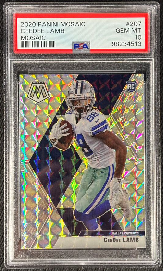 Ceedee Lamb 2020 Mosaic Prizm PSA 10 Gem Mt #207 Dallas Cowboys Rookie RC