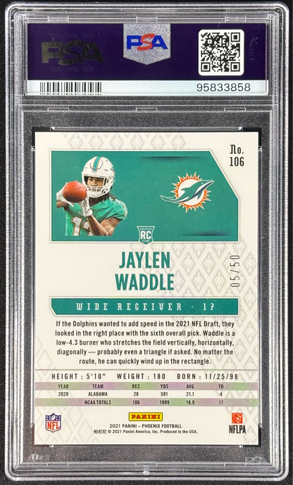 Jaylen Waddle 2021 Phoenix Fire & Ice /50 PSA 10 Gem Mt #106 Miami Dolphins Rookie RC