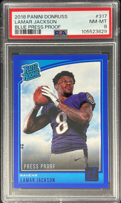 Lamar Jackson Donruss Blue Press Proof PSA 8 Rookie Ravens