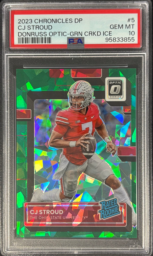 CJ Stroud 2023 Chronicles DP Optic Green Cracked Ice 6/6 PSA 10 Rated Rookie Texans