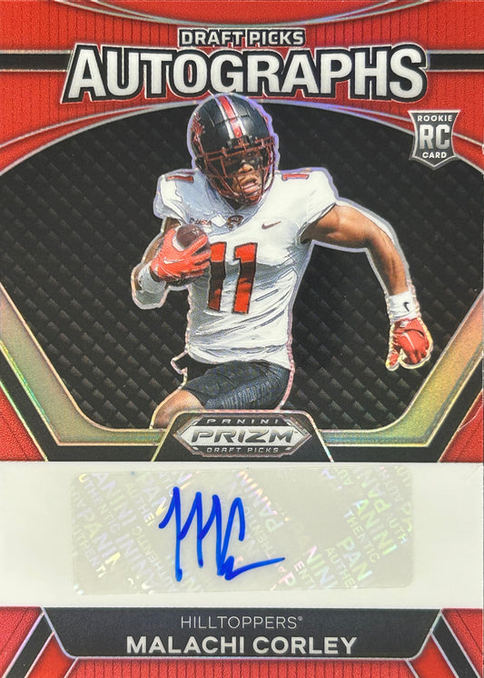 Malachi Corley Prizm Draft Red Auto /199 Rookie Jets