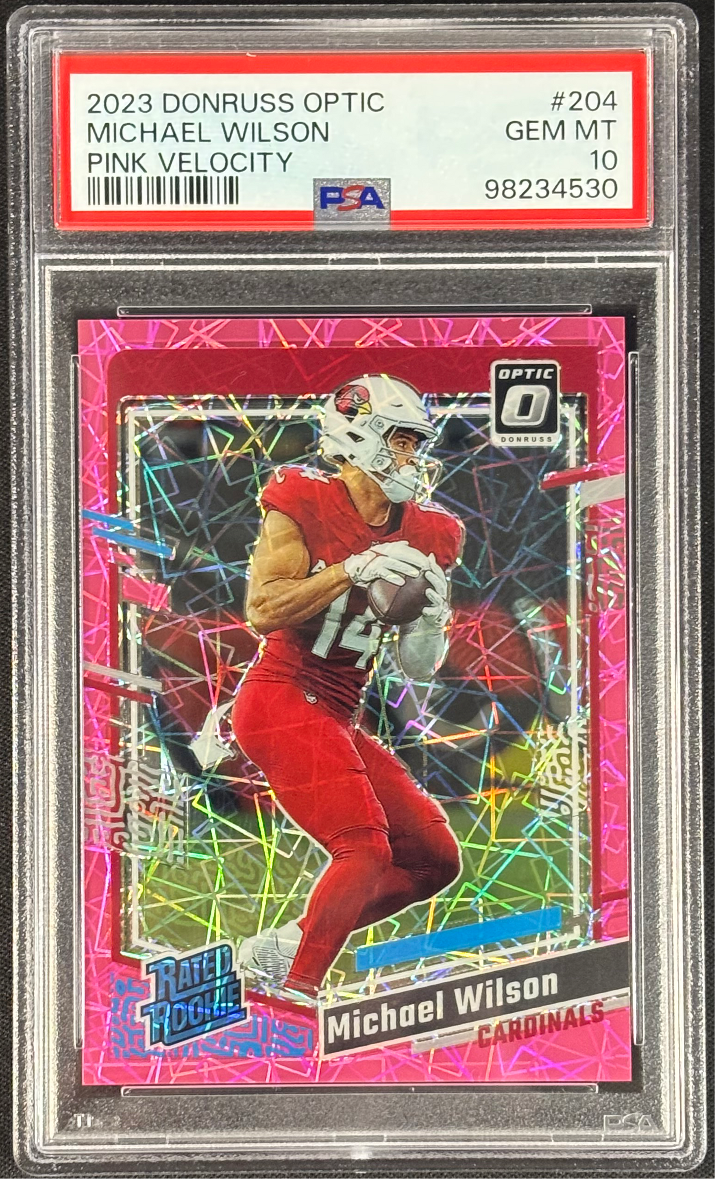 Michael Wilson 2023 Donruss Optic Pink Velocity /79 PSA 10 Gem Mt Rated Rookie #204 Arizona Cardinals