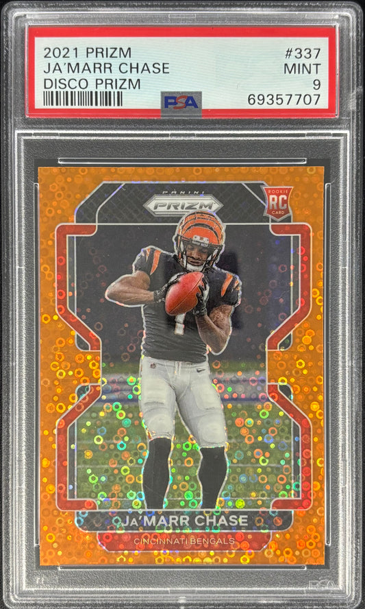 Ja’marr Chase 2021 Prizm Orange Disco PSA 9 Rookie Bengals