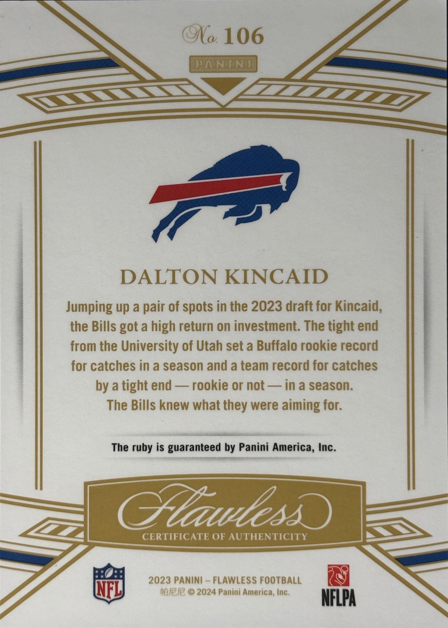 Dalton Kincaid Flawless Ruby /20 Rookie Bills – Wayne Collection