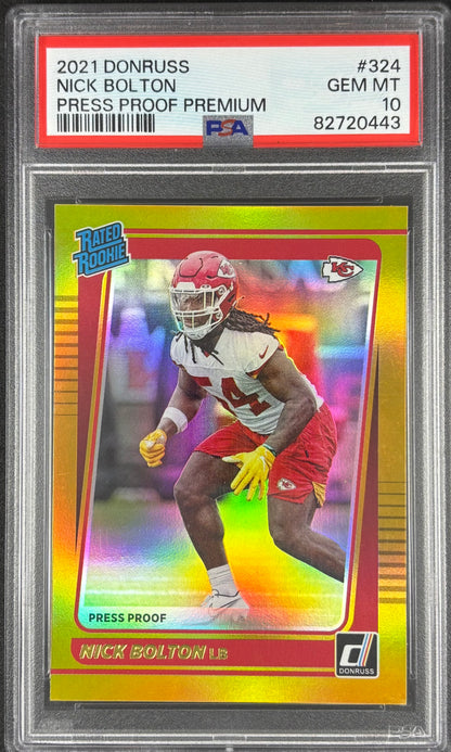 Nick Bolton Donruss Gold Press Proof PSA 10 Rookie Chiefs