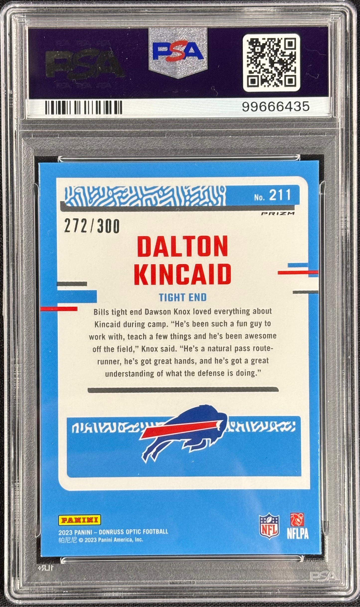 Dalton Kincaid 2023 Optic Wave /300 PSA 9 Mint #211 Buffalo Bills Rookie