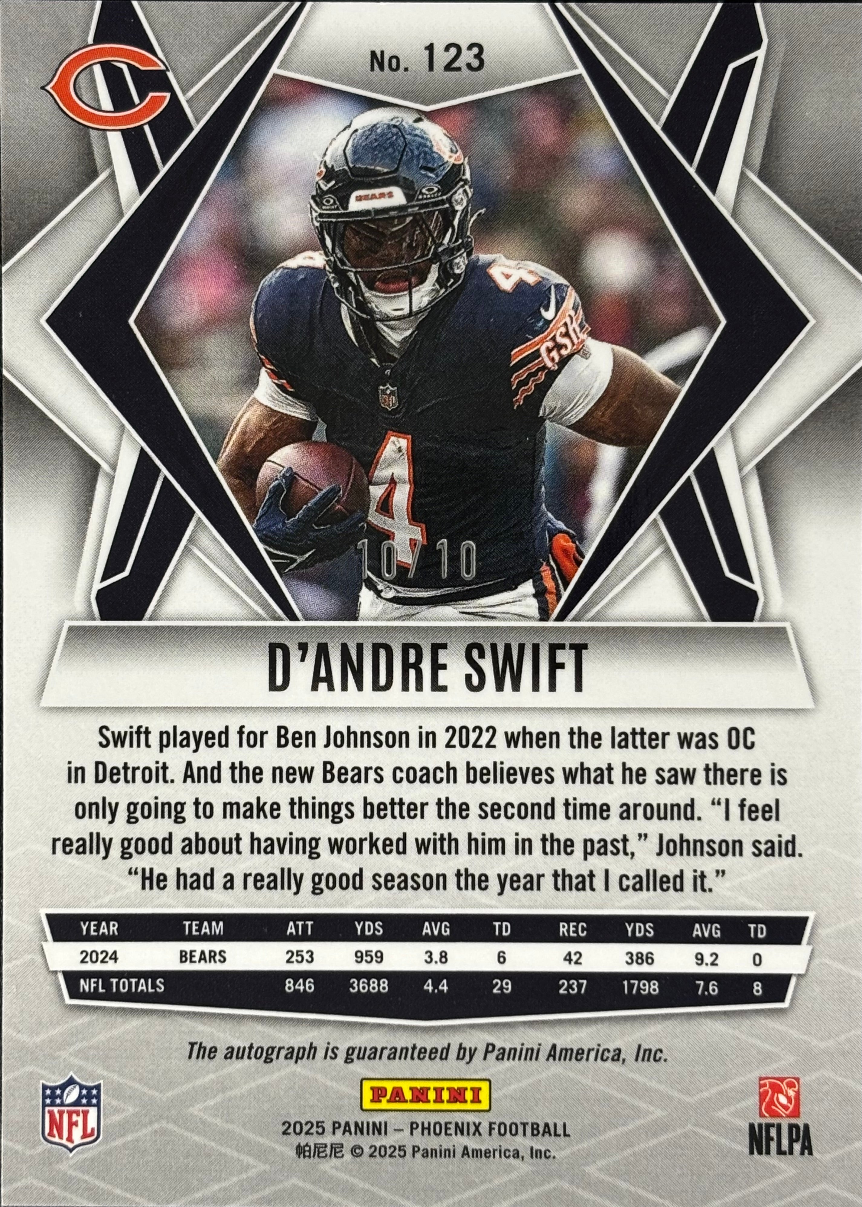 D'Andre Swift Phoenix Auto 10/10 Bears – Wayne Collection