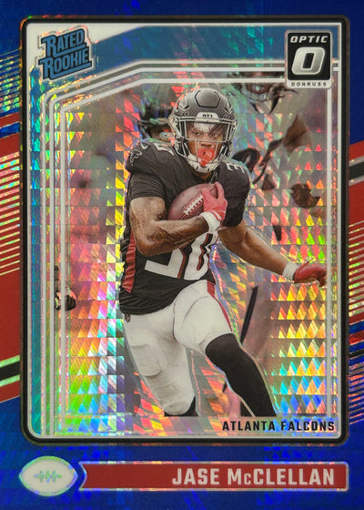 Jase McClellan Optic Blue Hyper Rookie Falcons Sports Card