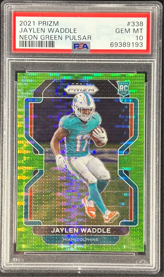 Jaylen Waddle 2021 Prizm Green Pulsar PSA 10 Gem Mt #338 Rookie RC Miami Dolphins