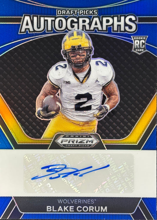 Blake Corum Prizm Draft Blue Auto /149 Rookie Rams