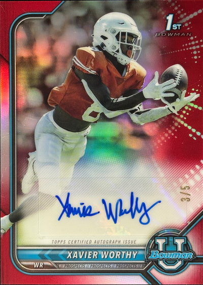 *Damaged* Xavier Worthy 2021 Bowman U Chrome Red Auto /5 Chiefs 1st Sports Card