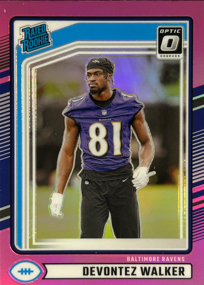 Devontez Walker Optic-Preview Pink Rated Rookie Ravens Sports Card