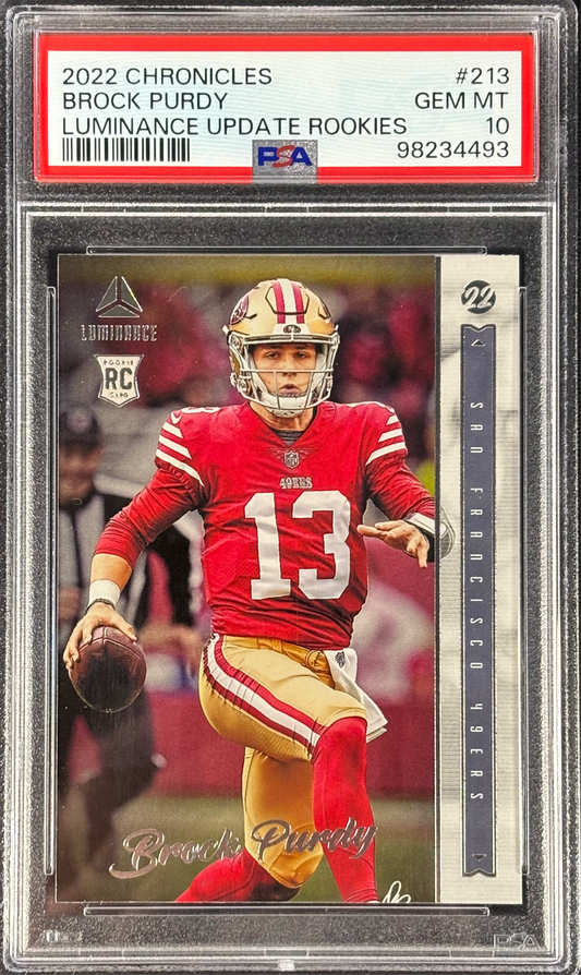 Brock Purdy 2022 Chronicles Luminance Update Rookies PSA 10 Gem Mt #213 RC San Francisco 49ers