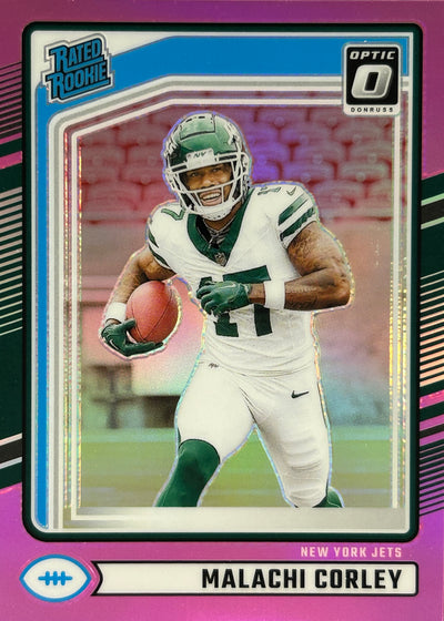 Malachi Corley Optic Pink Preview Rated Rookie Jets Sports Card