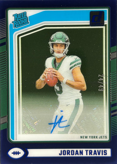 Jordan Travis Clearly Donruss Auto /49 Rookie Jets