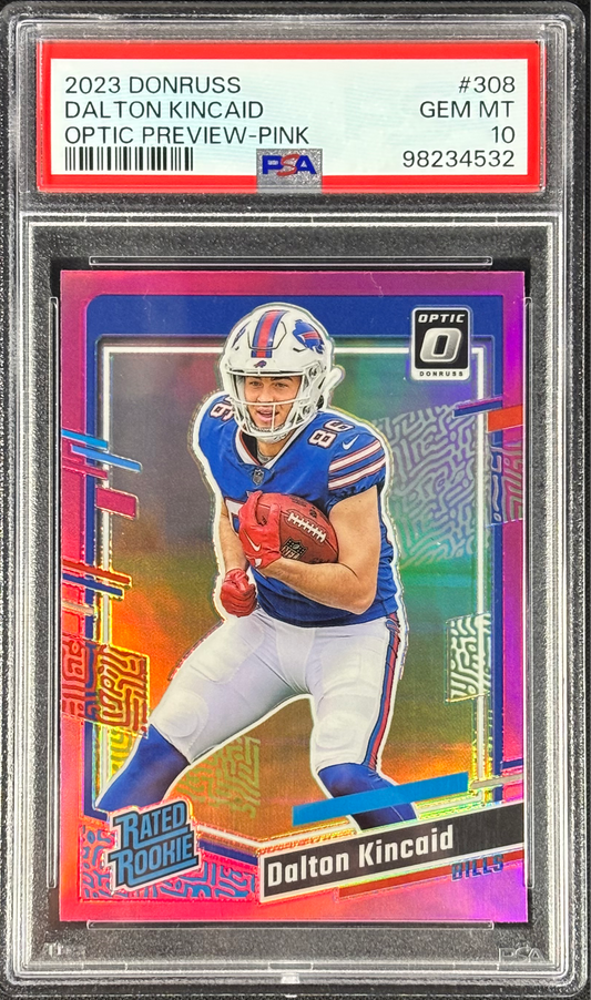 Dalton Kincaid 2023 Donruss Pink Optic Preview PSA 10 Gem Mt #308 Buffalo Bills