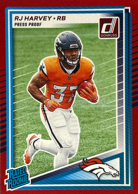 RJ Harvey Donruss Red Press Proof Rookie Broncos