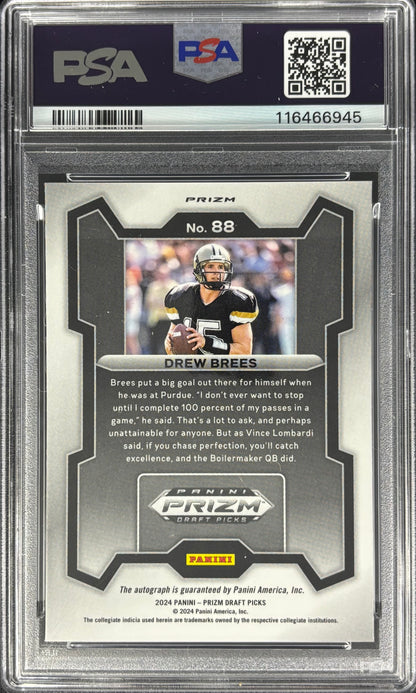 Drew Brees 2024 Prizm Draft Auto PSA 10 Saints