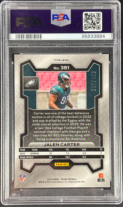 Jalen Carter 2023 Prizm Pandora /400 PSA 9 Mint #381 Philadelphia Eagles Rookie RC