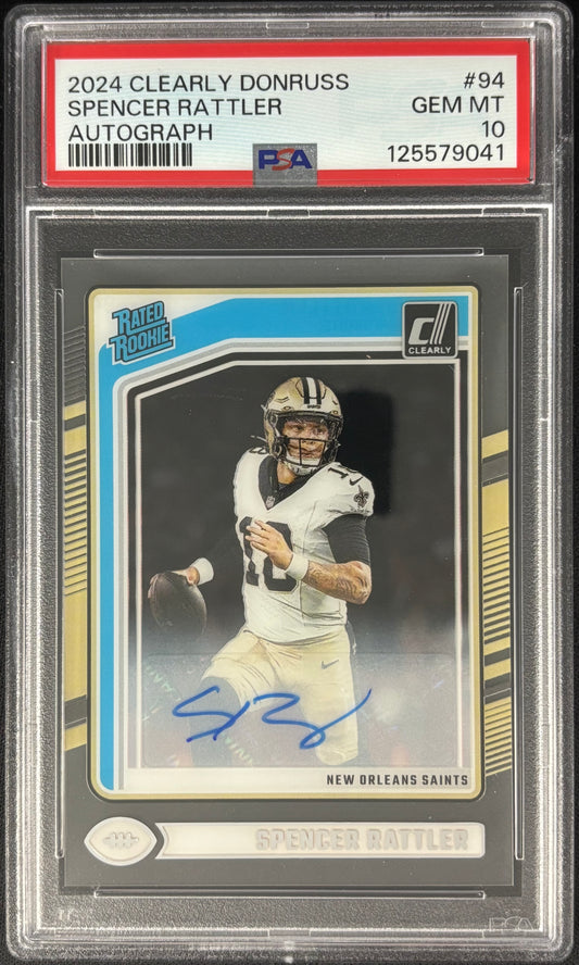 Spencer Rattler Donruss Clearly Auto PSA 10 Rookie Saints