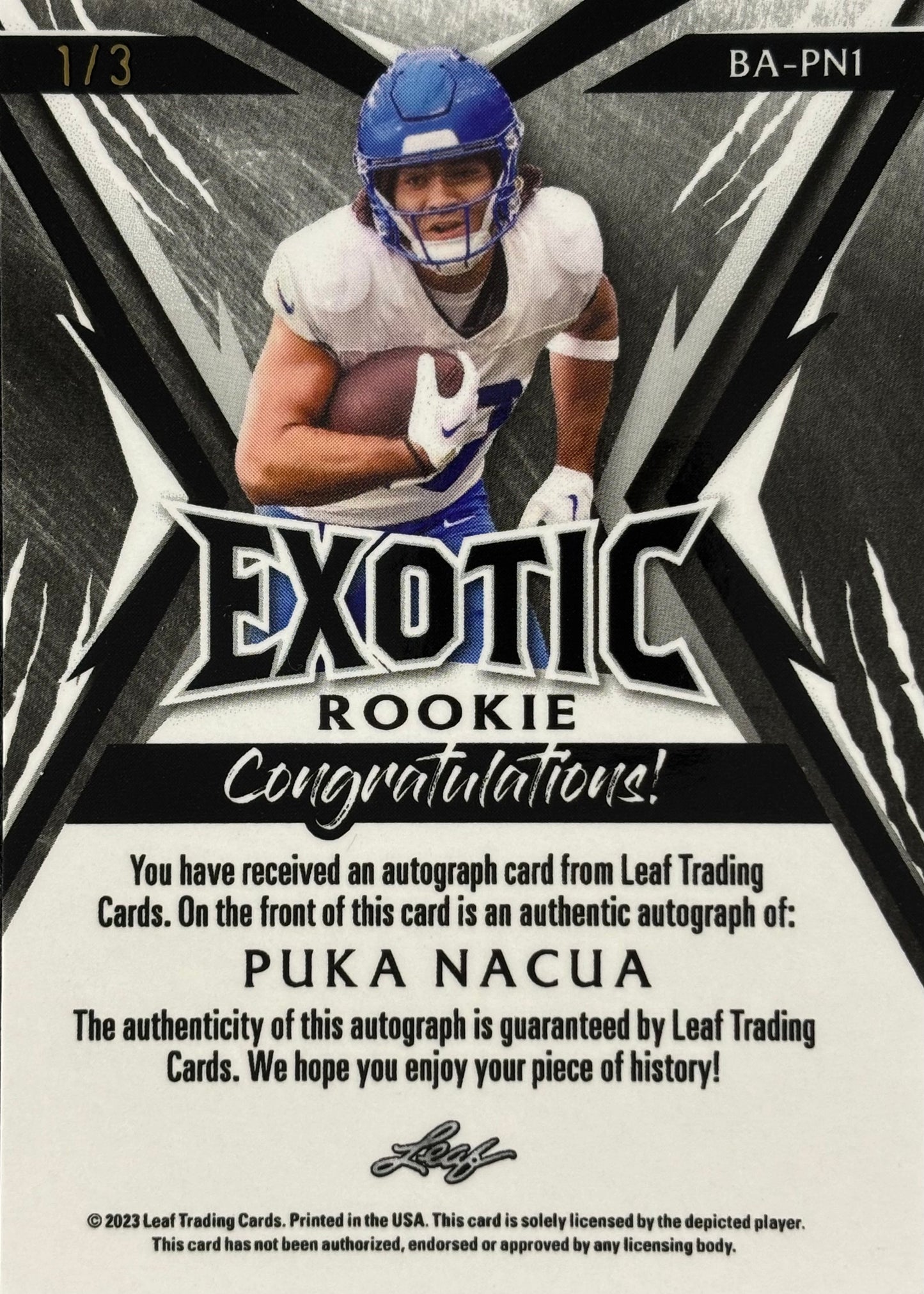Puka Nacua Leaf Exotic Auto 1/3 Rookie Rams