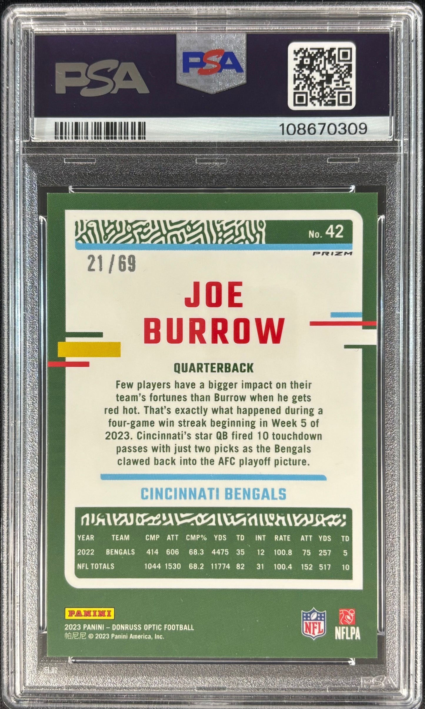 Joe Burrow Optic Electricity /69 PSA 10 Bengals