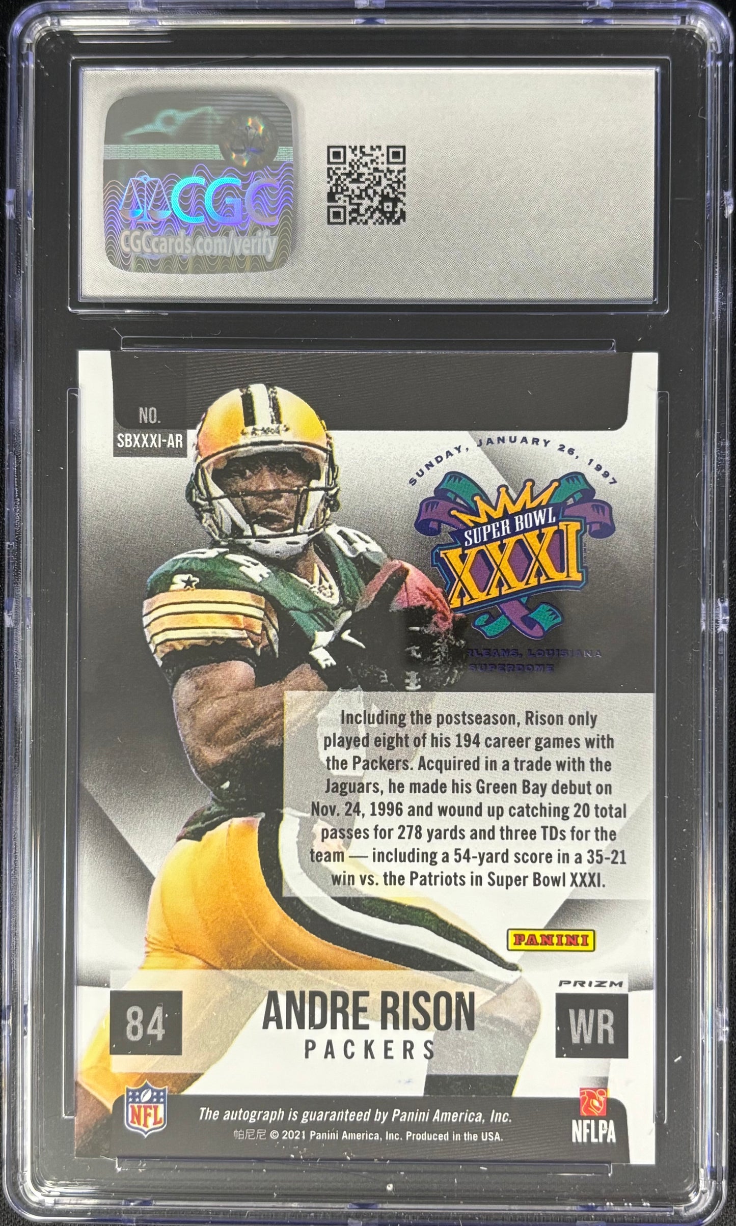 Andre Rison 2022 Prestige Super Bowl Signatures Auto Packers CGC Authentic