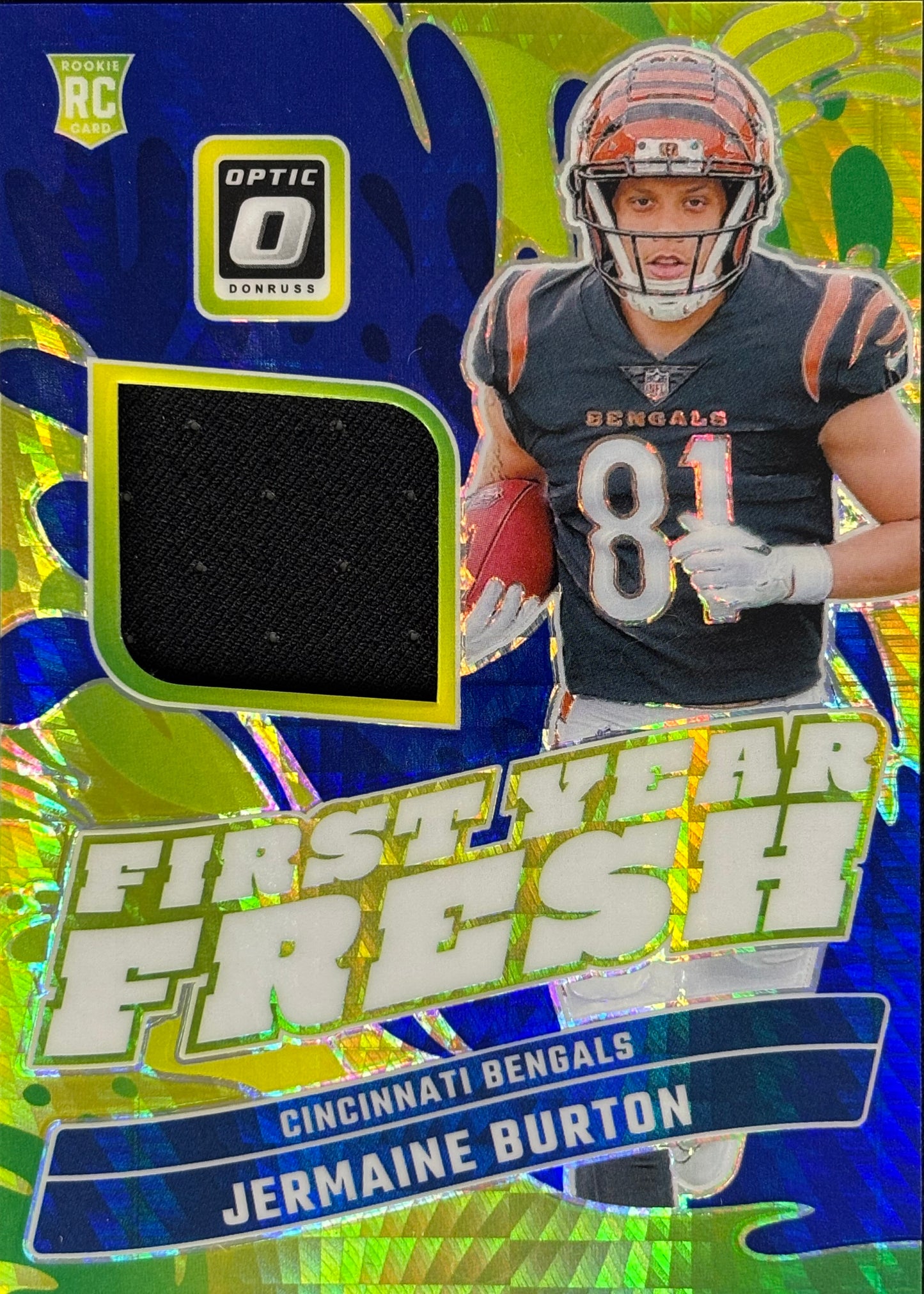 Jermaine Burton Optic First Year Fresh Patch Rookie Bengals Sports Card