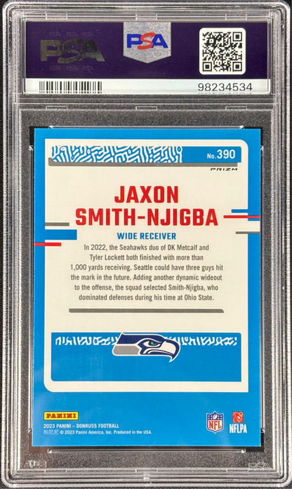 Jaxon Smith-Njigba 2023 Donruss Blue Scope Optic Preview PSA 10 Gem Mt #390 Seattle Seahawks