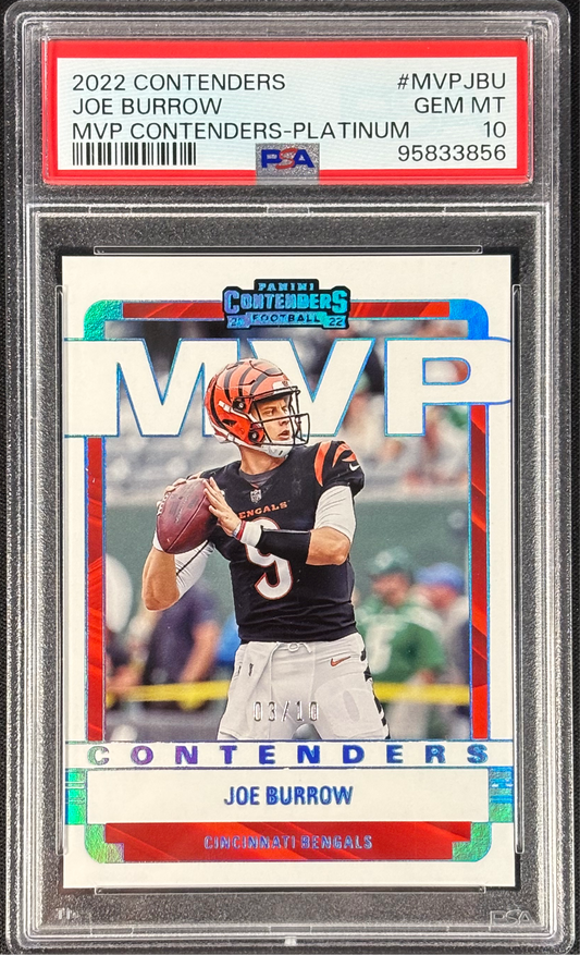 Joe Burrow 2022 Contenders MVP Platinum /10 PSA 10 Gem Mt #MVP-JBU Cincinnati Bengals