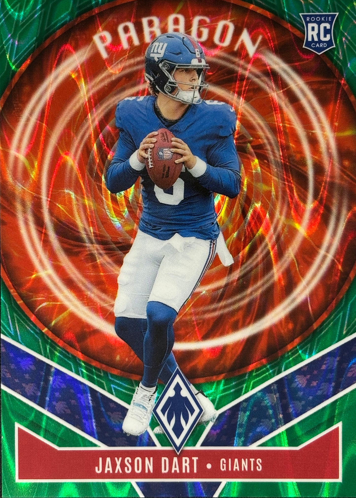 Jaxson Dart Phoenix Paragon Green Seismic /25 Rookie Giants