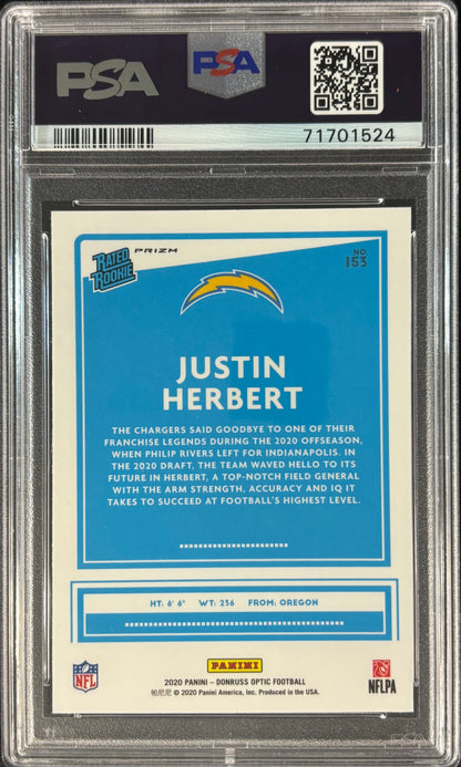 Justin Herbert Optic Blue Hyper PSA 9 Rookie Chargers