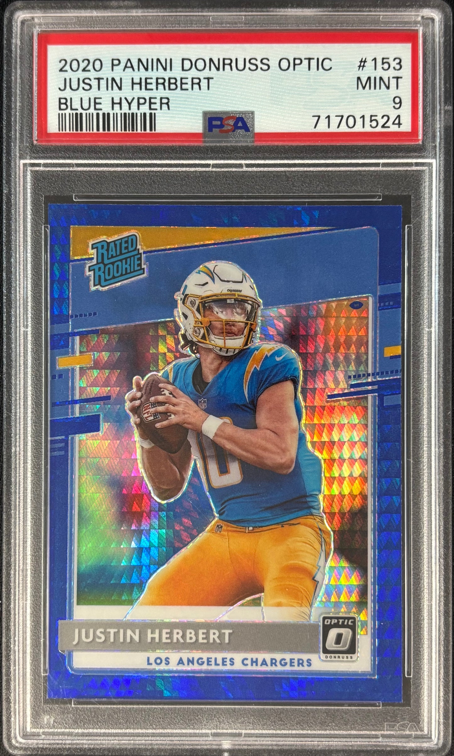 Justin Herbert Optic Blue Hyper PSA 9 Rookie Chargers