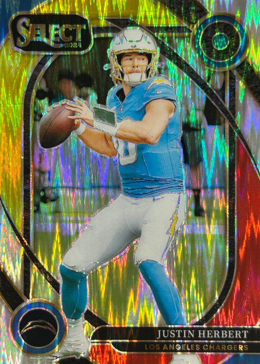 Justin Herbert Select Red Yellow Shock Chargers