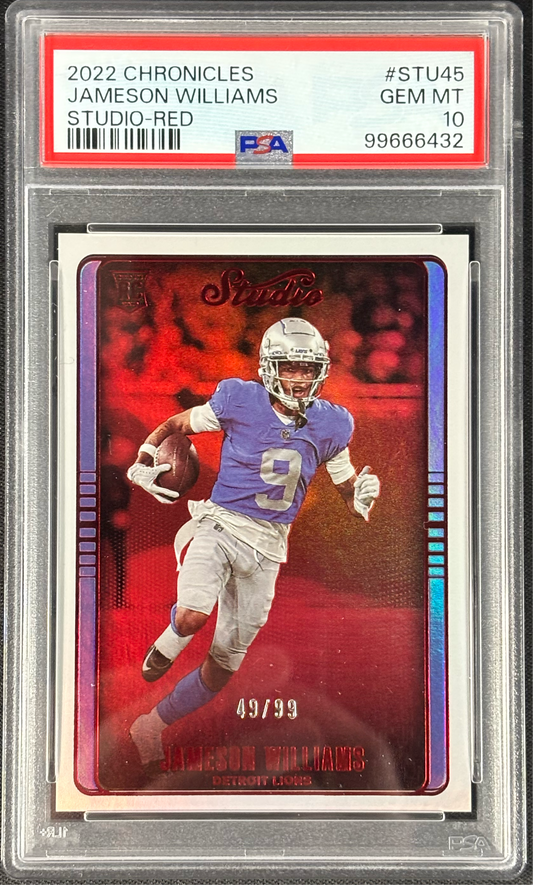 Jameson Williams 2022 Chronicles Studio Red /99 PSA 10 Gem Mt #STU45 Detroit Lions