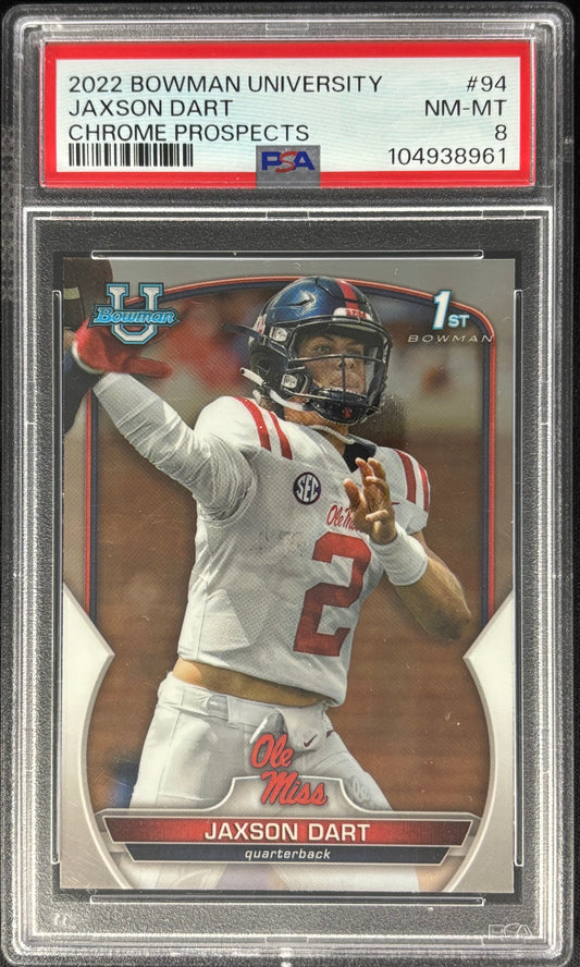 Jaxson Dart Bowman U Chrome PSA 8 Giants