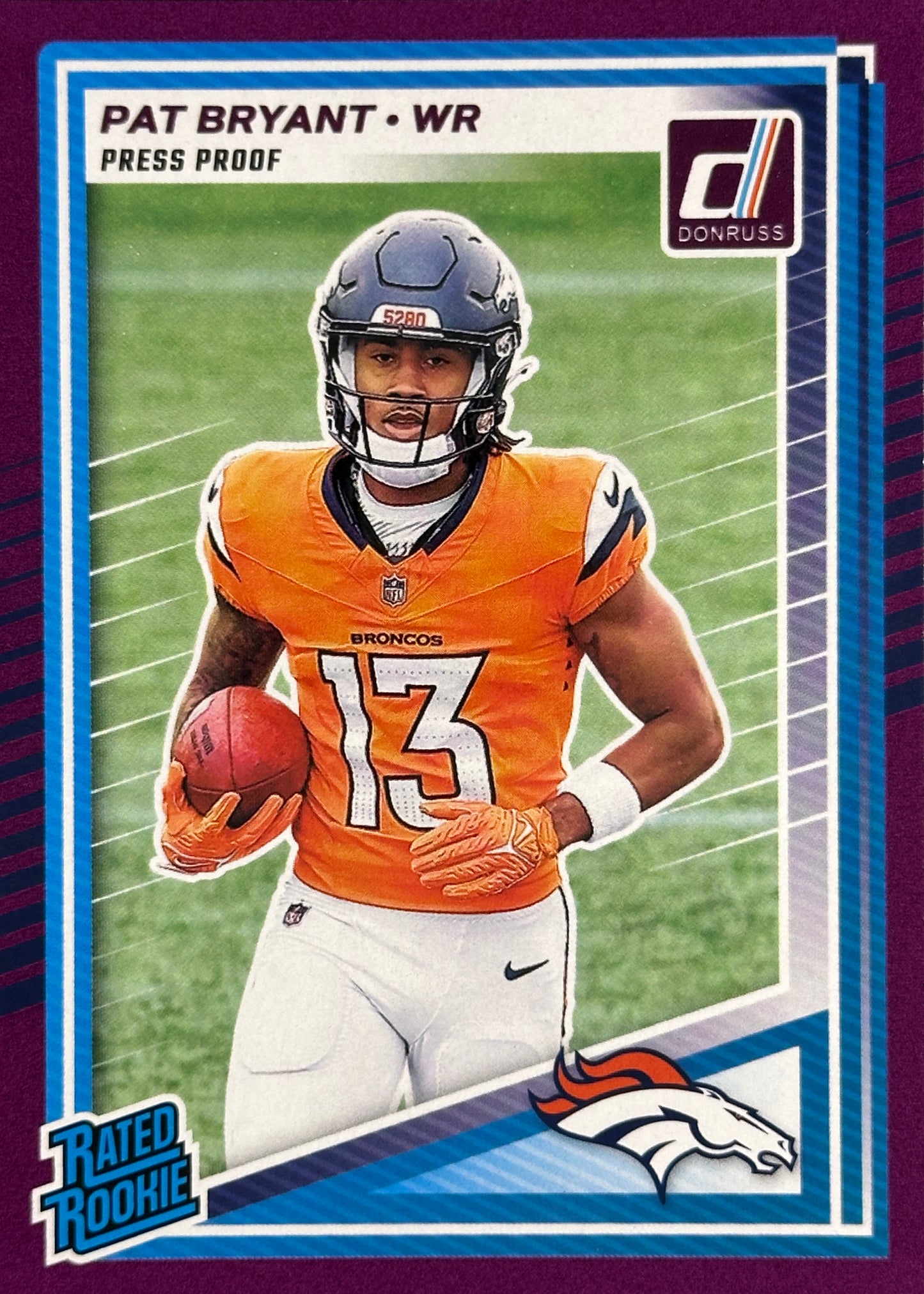 Pat Bryant Purple Press Proof Rated Rookie Broncos Sports Card