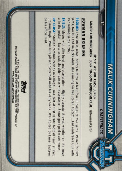 Malik Cunningham Bowman U Chrome Black Shimmer 1/1 Lions Ravens Patriots