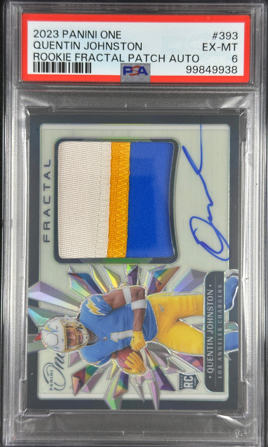 Quentin Johnston /60 Panini One Fractal Rookie Patch Auto RPA PSA 6 Chargers