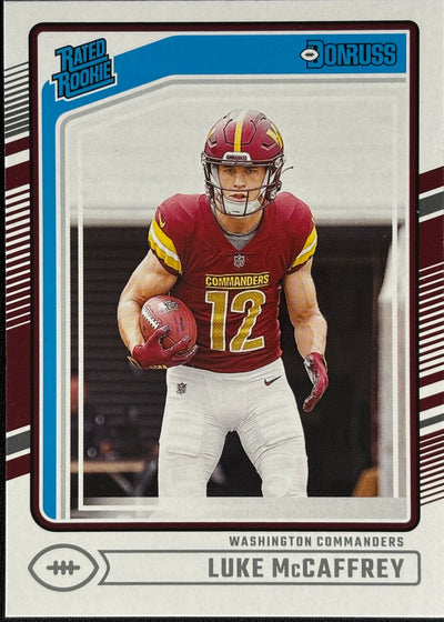 Luke McCaffrey Donruss Rated Rookie Sports Card