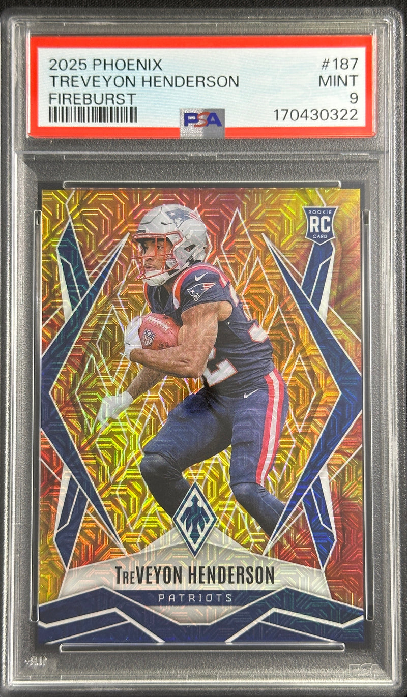 TreVeyon Henderson 2025 Panini Phoenix Fire Burst Prizm /350 PSA 9 Patriots 170430322
