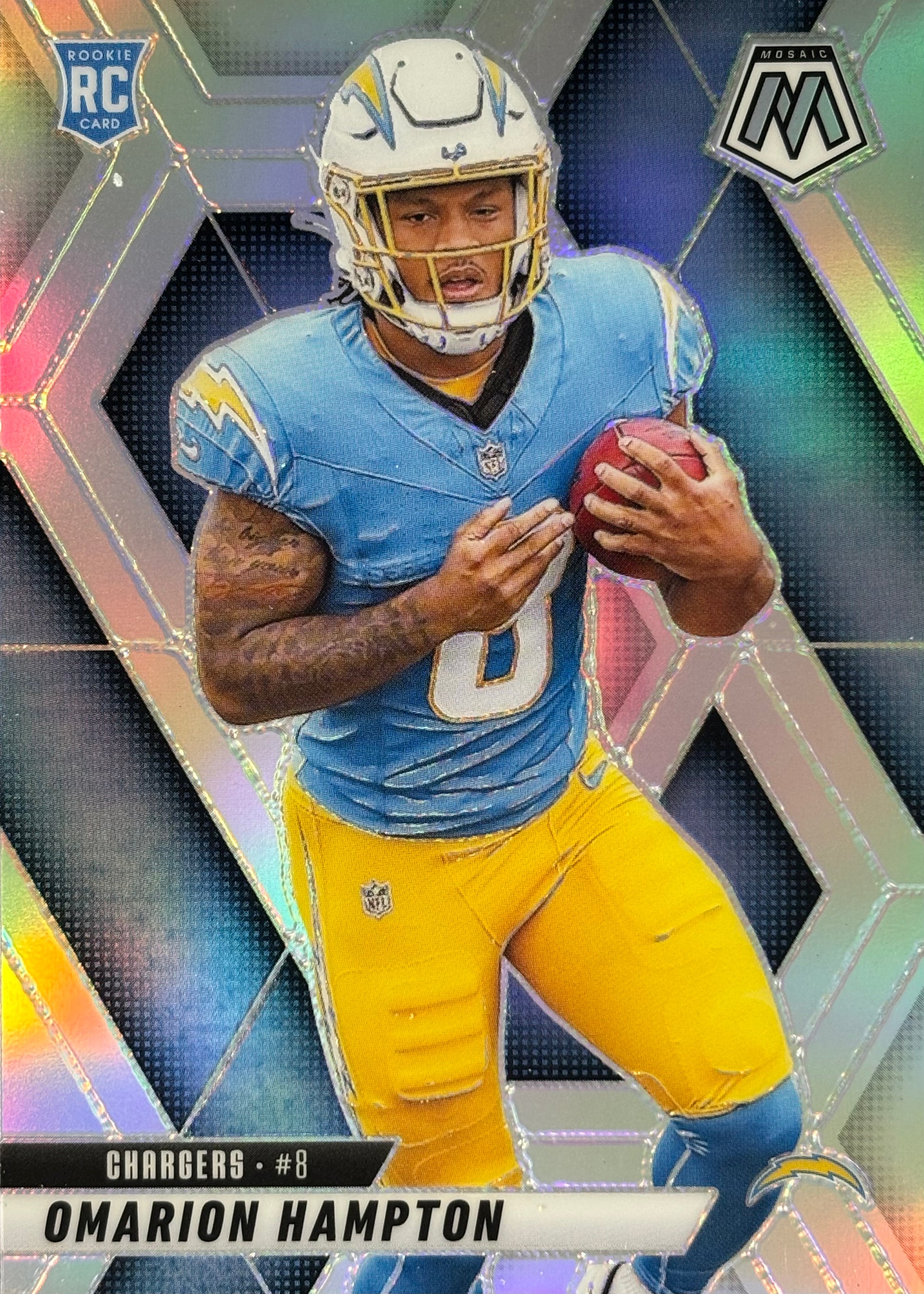Omarion Hampton Mosaic Silver Rookie Chargers Sports Card