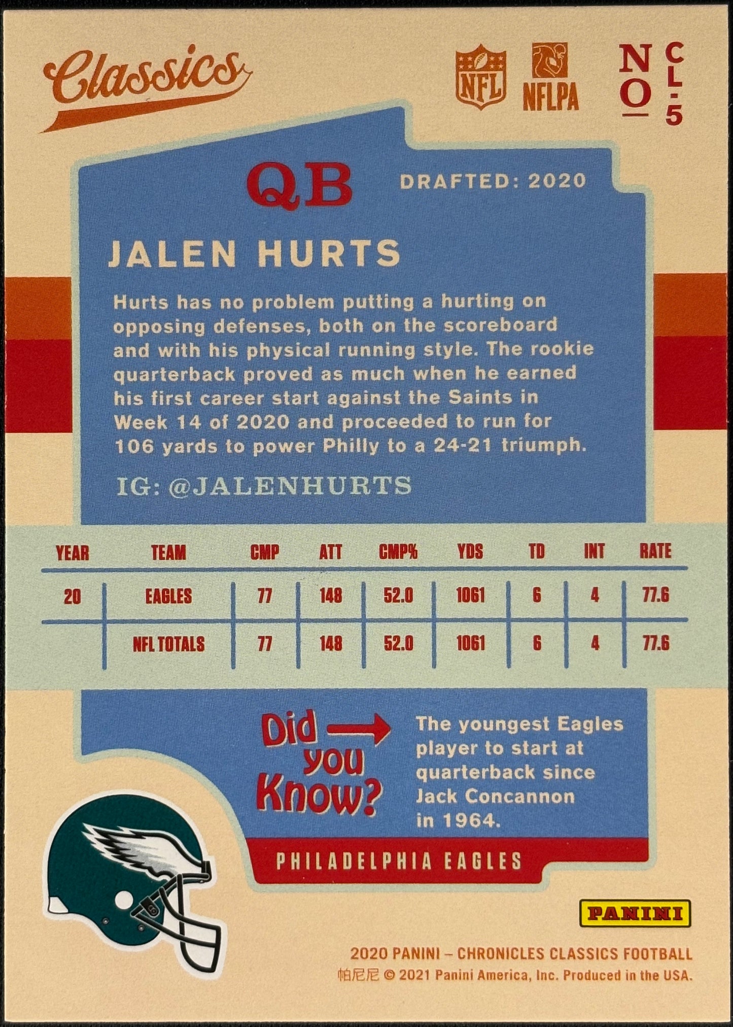 Jalen Hurts Chronicles Classics Rookie