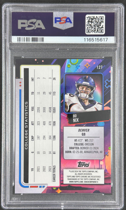 Bo Nix Gold /50 PSA 10 Rookie Topps Cosmic Chrome Broncos