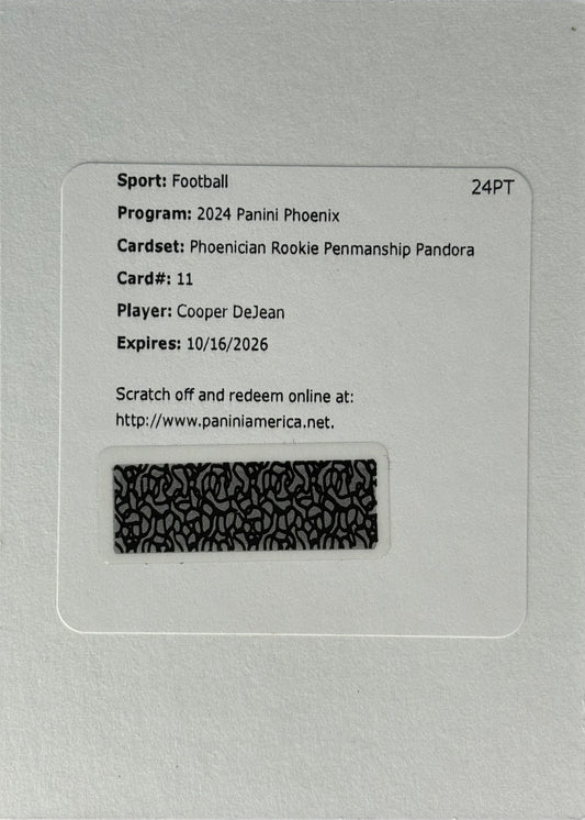 Cooper DeJean Phoenician Rookie Penmanship Pandora Auto Redemption Eagles